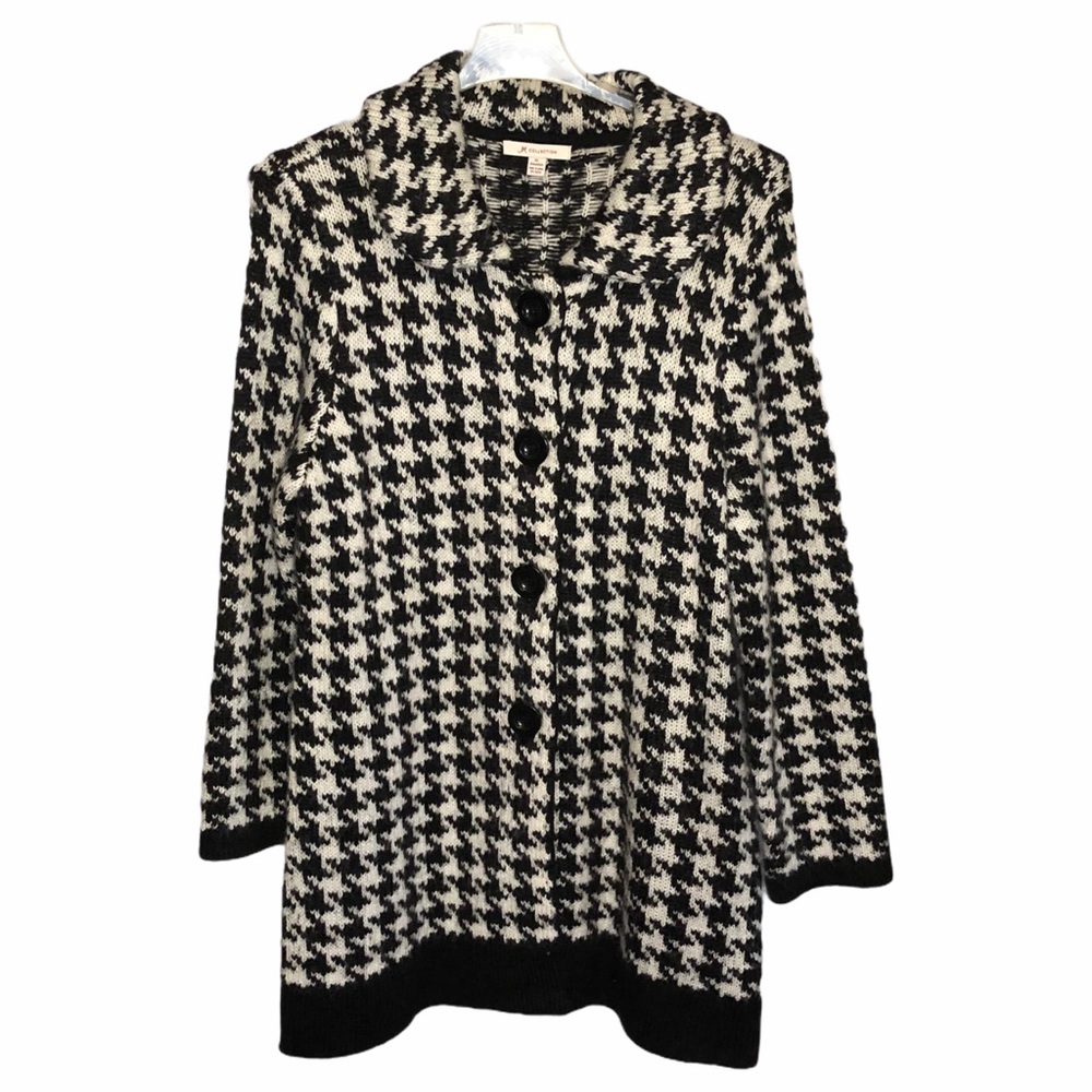 J.M Collection white black long button coat XL